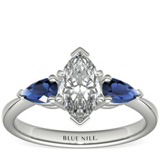 Classic Pear Shaped Sapphire Engagement Ring in 18k White Gold